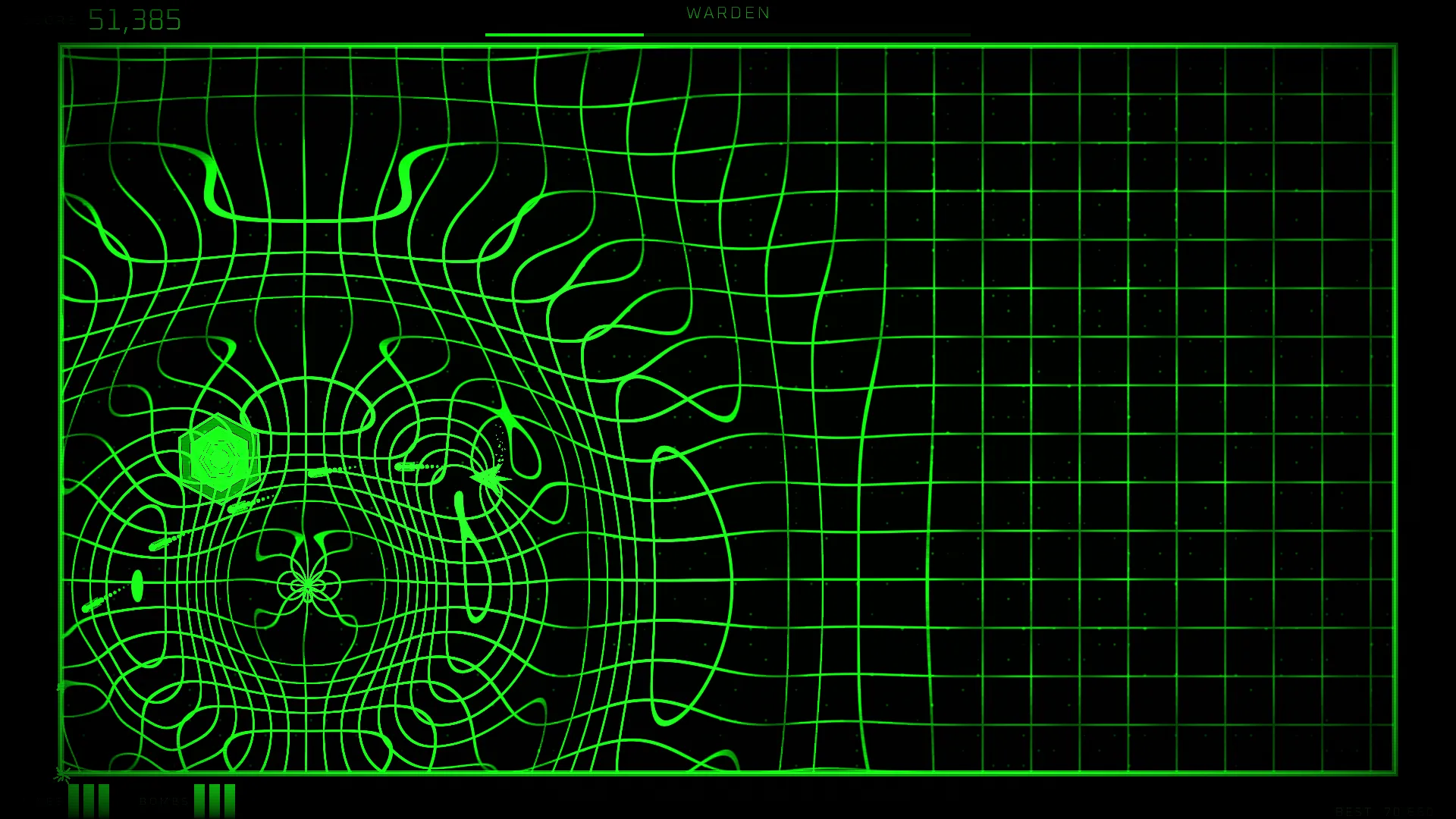 PULSE//ZERO rendered in green wireframe Vector display mode